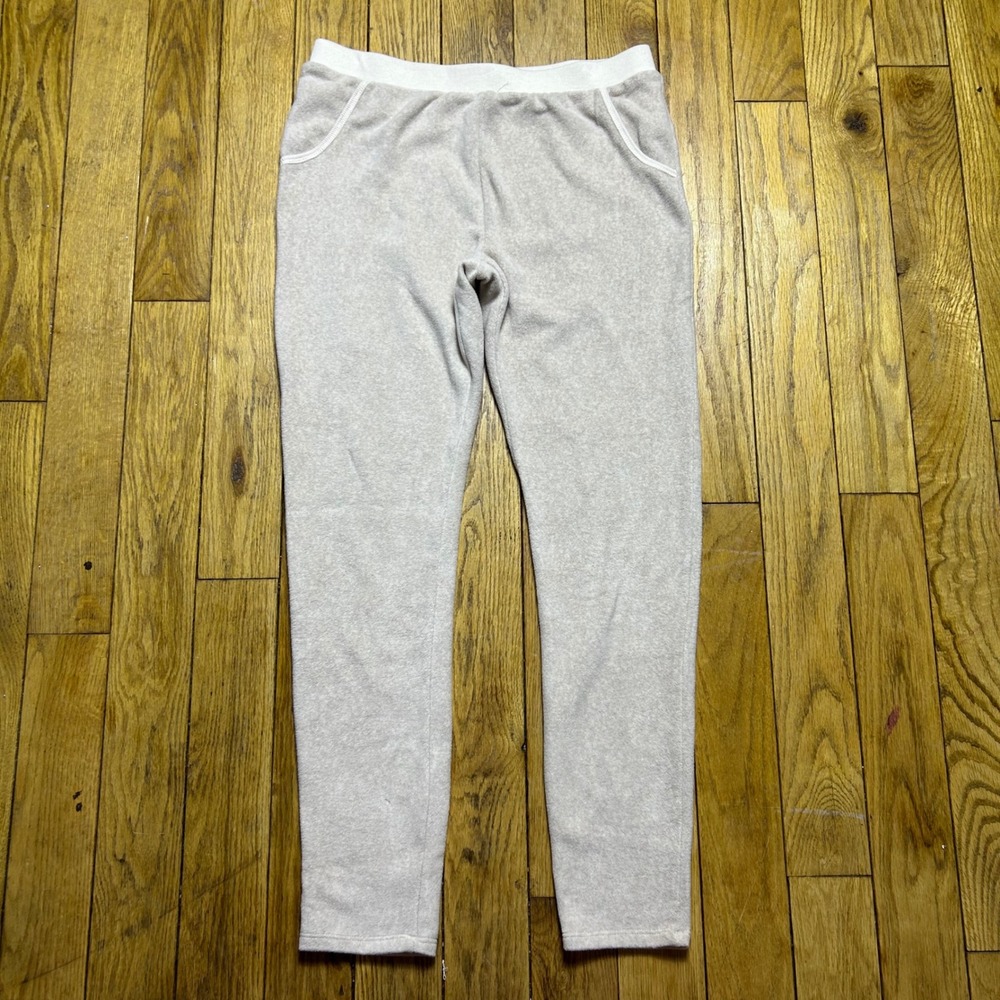 DKNY Womens Fleece Lounge Pants Oatmeal Heather Elastic Waist Pockets Size L‎